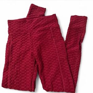 High-Waist Textured Leggings - Deep Wine Red